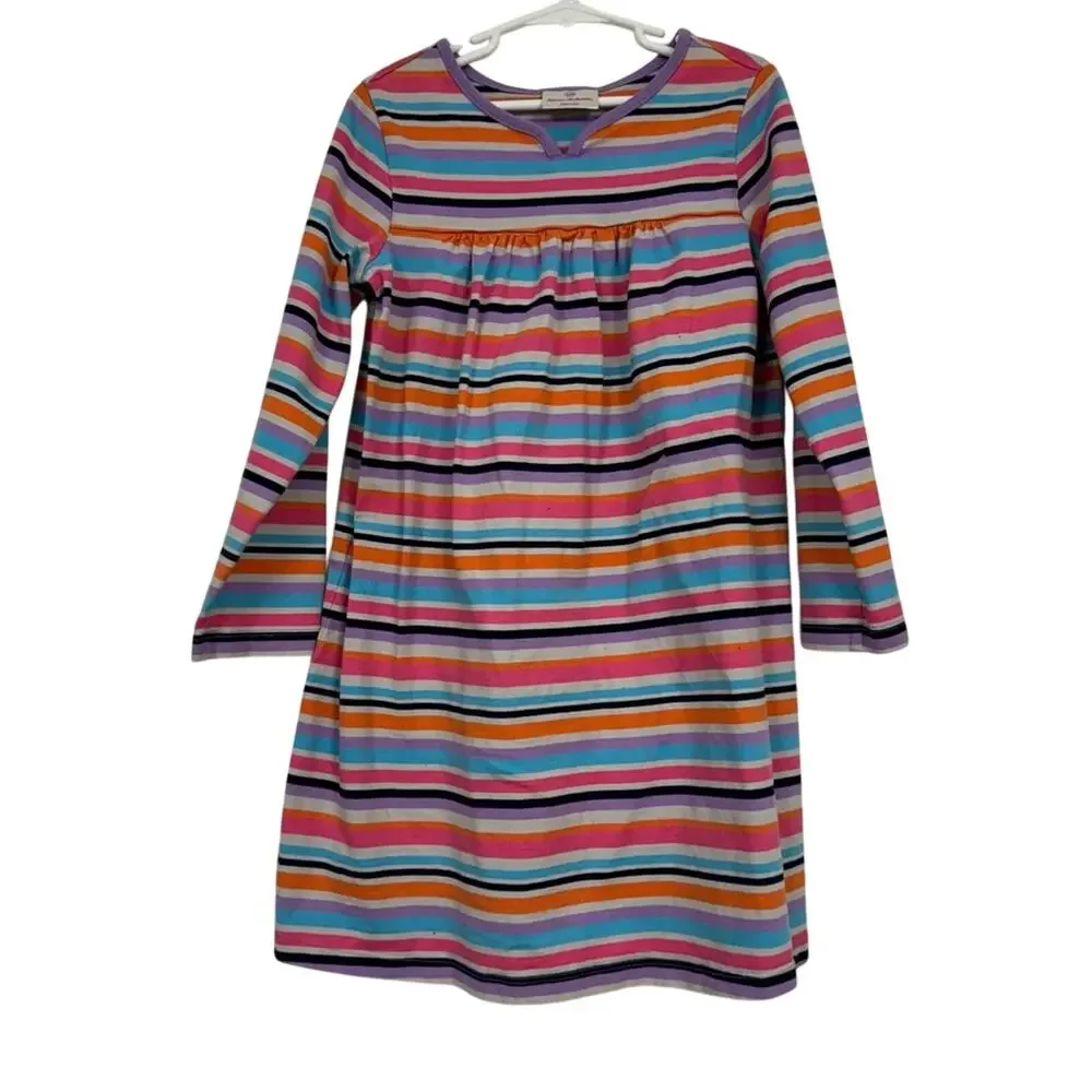 Hanna Andersson Striped Colorful Long Sleeve Dress Girls 6-7 Casual Comfort